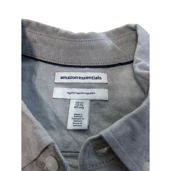 Amazon Essentials Mens Shirt XXL Light Grey Short Sleeve Button Up Regular fit - Picture 8 of 8